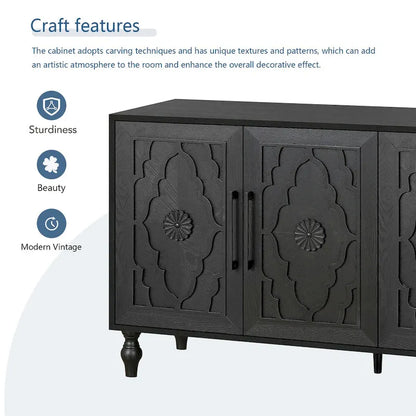 Vintage Carved Flower Door Cabinet With Adjustable Shelves