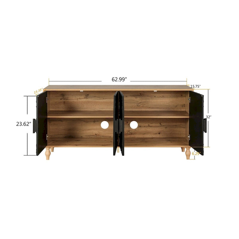 Carved Symmetrical Design Door And Wood Coloured Frame For TV Stand Table,Living Room ,Entryway