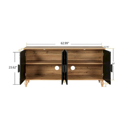 Carved Symmetrical Design Door And Wood Coloured Frame For TV Stand Table,Living Room ,Entryway