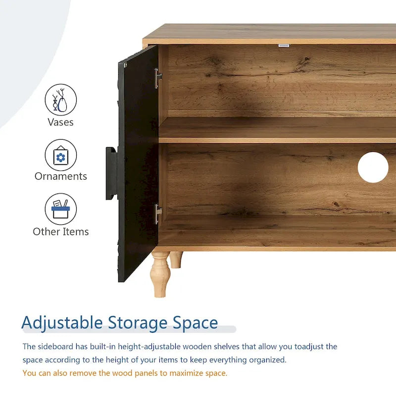 Carved Symmetrical Design Door And Wood Coloured Frame For TV Stand Table,Living Room ,Entryway