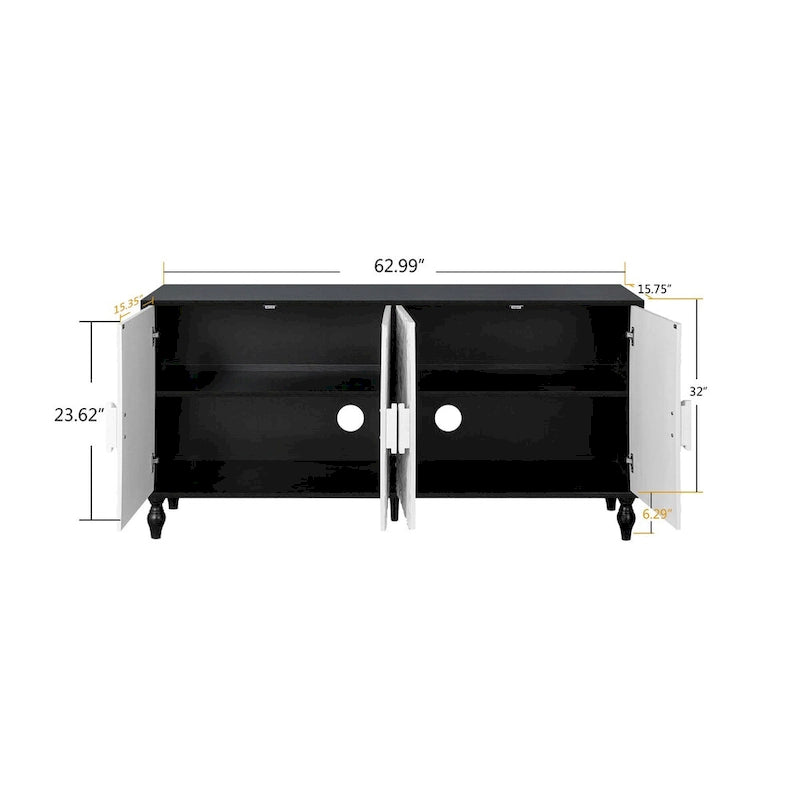 Carved Symmetrical Design Door And Wood Coloured Frame For TV Stand Table,Living Room ,Entryway