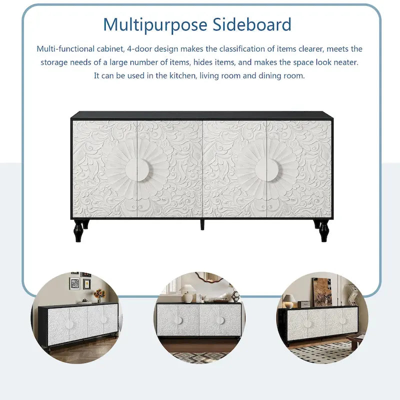 Carved Symmetrical Design Door And Wood Coloured Frame For TV Stand Table,Living Room ,Entryway