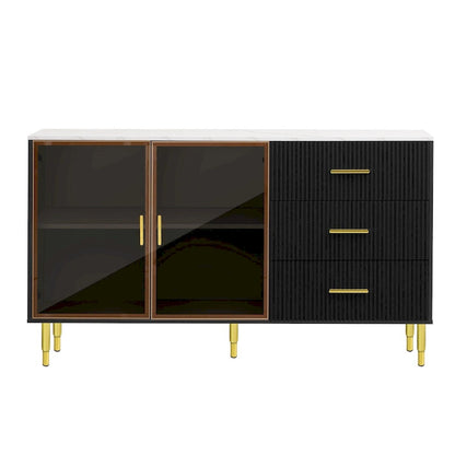 Modern Sideboard with Metal Legs and Handles - 60W x 16D x 36H