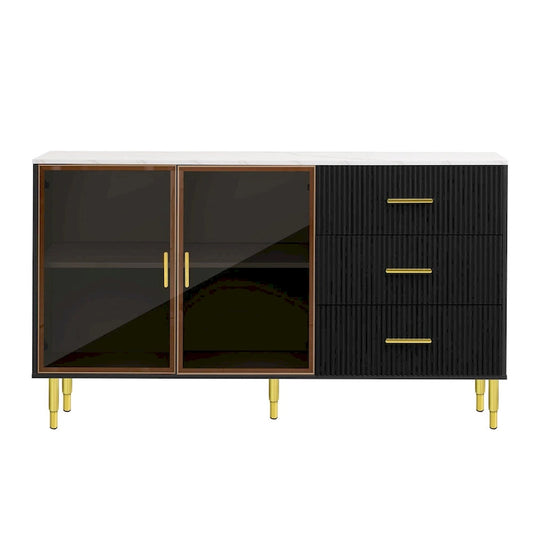 Modern Sideboard with Metal Legs and Handles - 60W x 16D x 36H