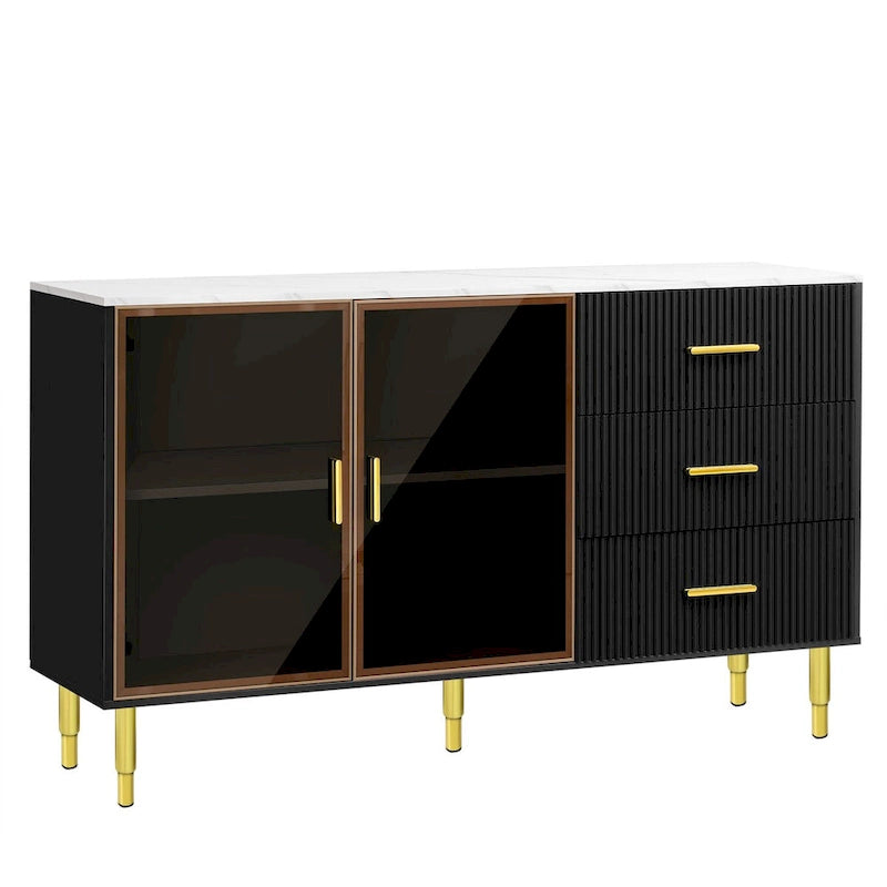 Modern Sideboard with Metal Legs and Handles - 60W x 16D x 36H