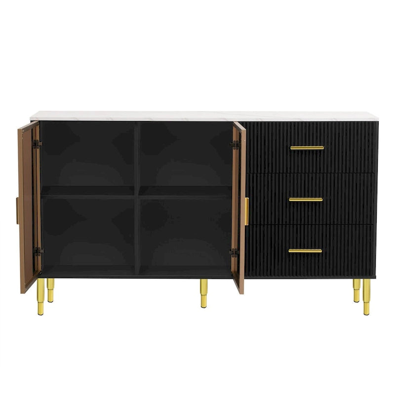 Modern Sideboard with Metal Legs and Handles - 60W x 16D x 36H