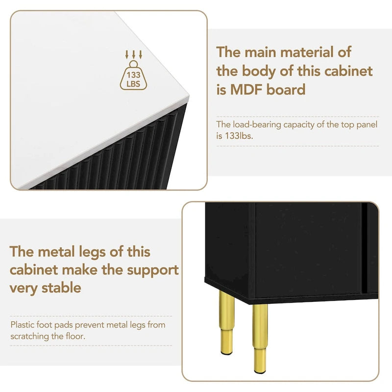 Modern Sideboard with Metal Legs and Handles - 60W x 16D x 36H