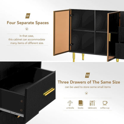 Modern Sideboard with Metal Legs and Handles - 60W x 16D x 36H