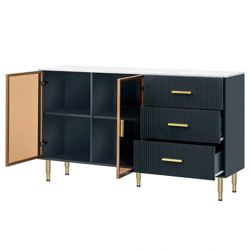 Modern Sideboard with Metal Legs and Handles - 60W x 16D x 36H