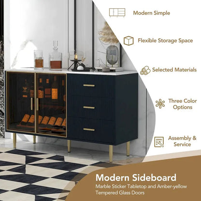 Modern Sideboard with Metal Legs and Handles - 60W x 16D x 36H