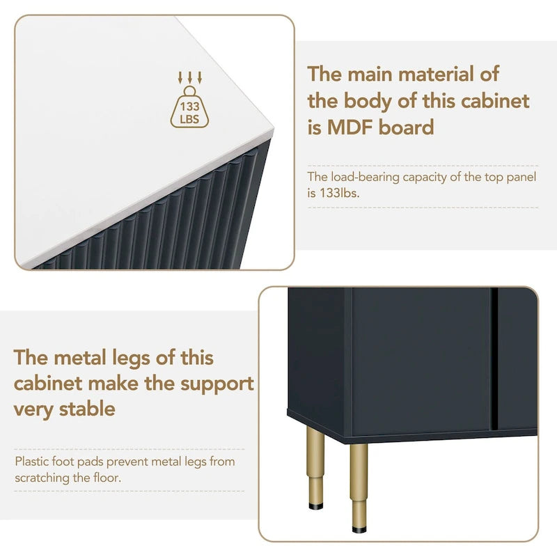 Modern Sideboard with Metal Legs and Handles - 60W x 16D x 36H