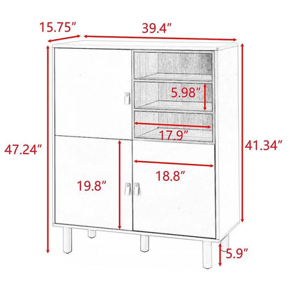 3 Doors Wooden Cabinet with Leather Handle