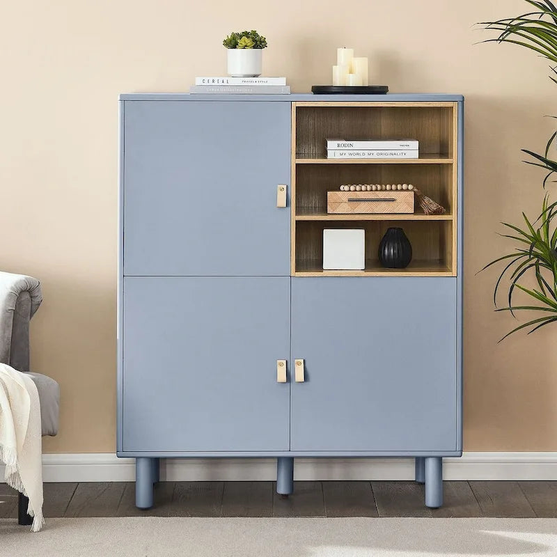 3 Doors Wooden Cabinet with Leather Handle