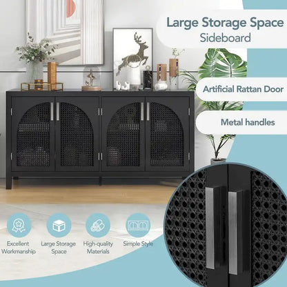 Sideboard with Artificial Rattan Door and Metal Handles - 47.2L x 11.8W x 31.5H