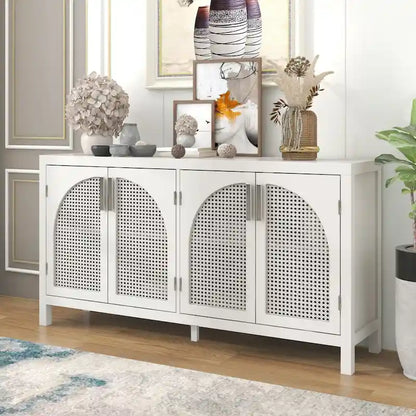 Sideboard with Artificial Rattan Door and Metal Handles - 47.2L x 11.8W x 31.5H