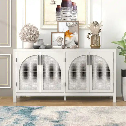 Sideboard with Artificial Rattan Door and Metal Handles - 47.2L x 11.8W x 31.5H