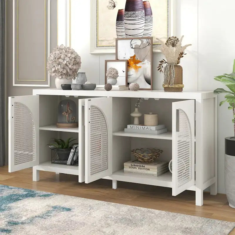 Sideboard with Artificial Rattan Door and Metal Handles - 47.2L x 11.8W x 31.5H