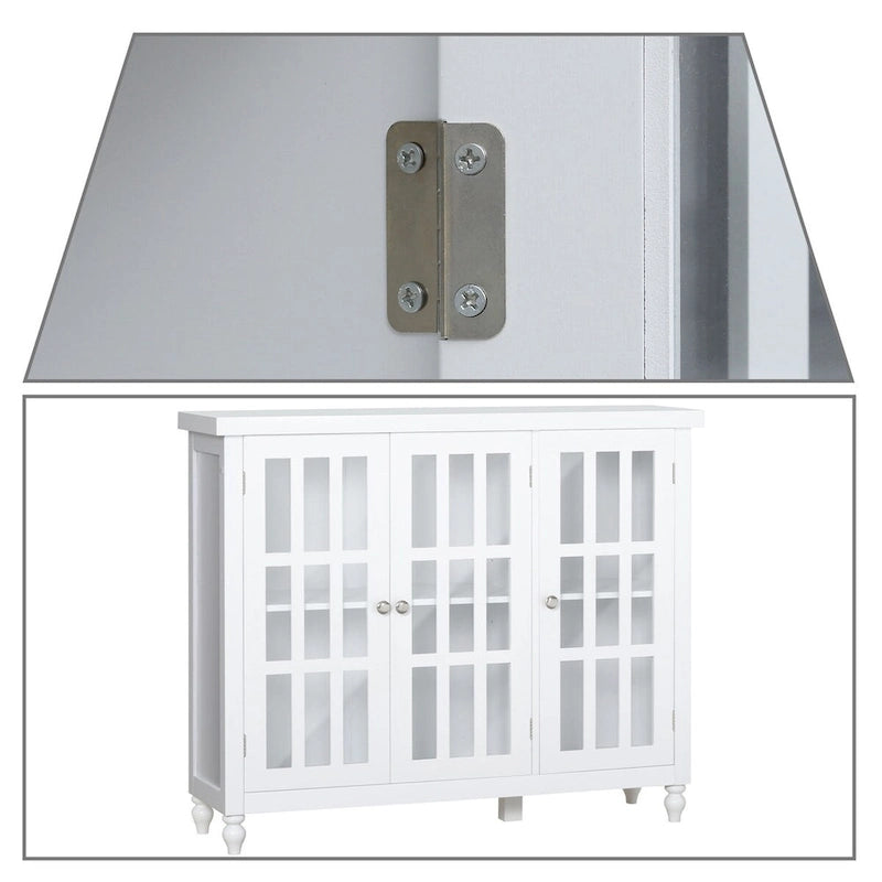 Stylish Minimalist Wooden Sideboard with Three Glass Cabinet Doors