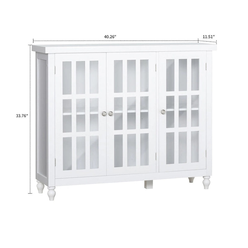 Stylish Minimalist Wooden Sideboard with Three Glass Cabinet Doors