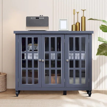 Stylish Minimalist Wooden Sideboard with Three Glass Cabinet Doors