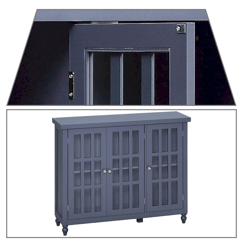 Stylish Minimalist Wooden Sideboard with Three Glass Cabinet Doors