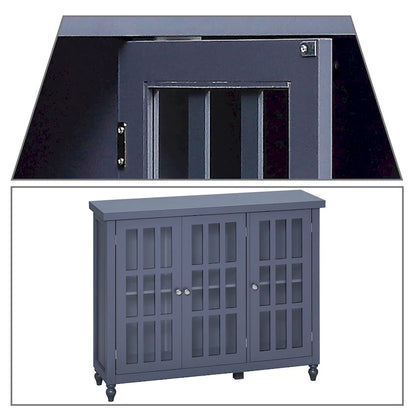 Stylish Minimalist Wooden Sideboard with Three Glass Cabinet Doors