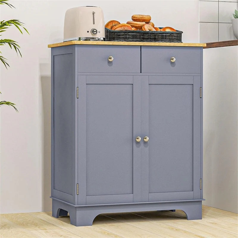 Double Door Sideboard Buffet Cabinet with Drawers and Adjustable Shelf