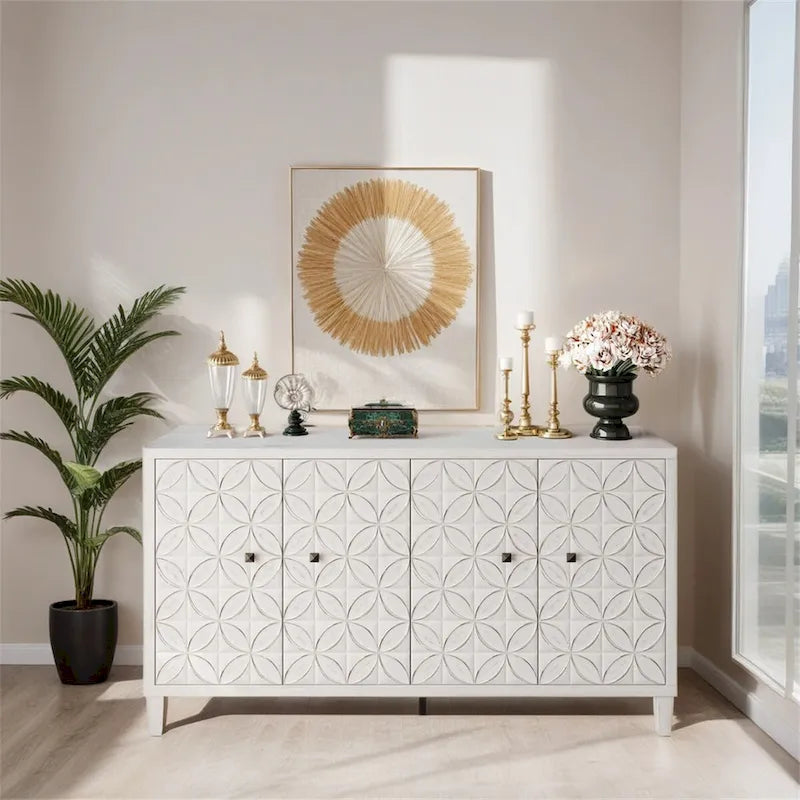 Accent Cabinet 4 Door Wooden Cabinet Sideboard Buffet Server Cabinet