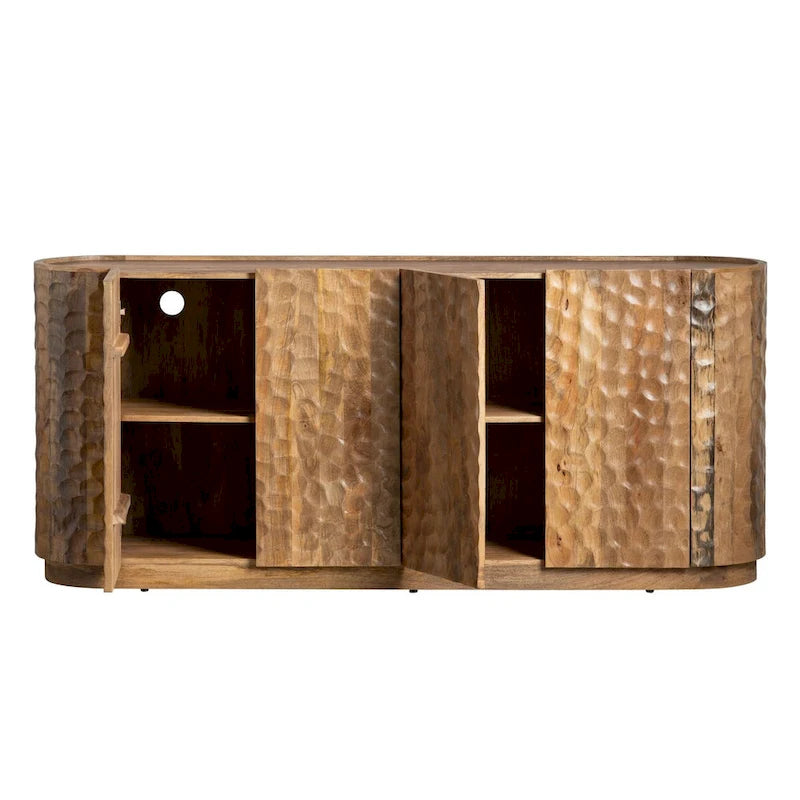 Textured Mango Wood Four-Door Living Room Buffet Sideboard
