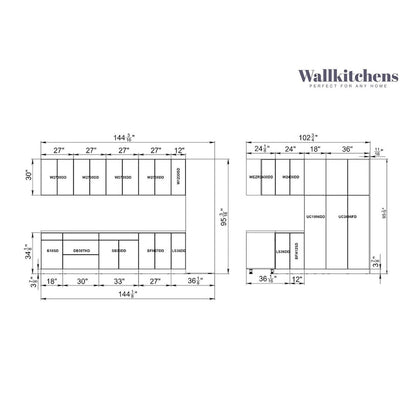Kitchen Timeless Collection White Gloss Color Base Size 12Ft Wide - 144x102