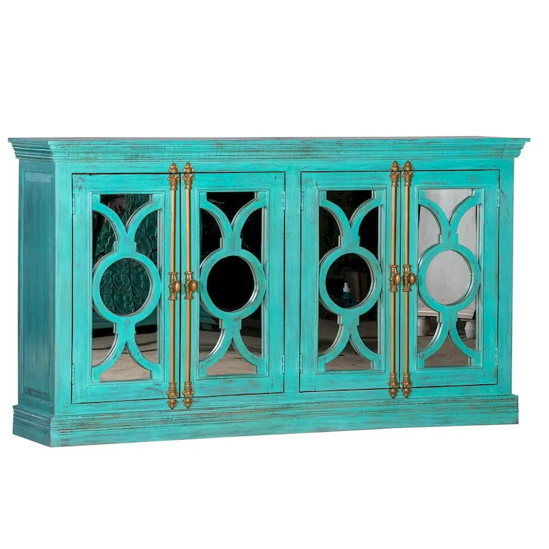 Maadze 71 4-Glass Door Kitchen Accent Buffet Sideboard Cabinet