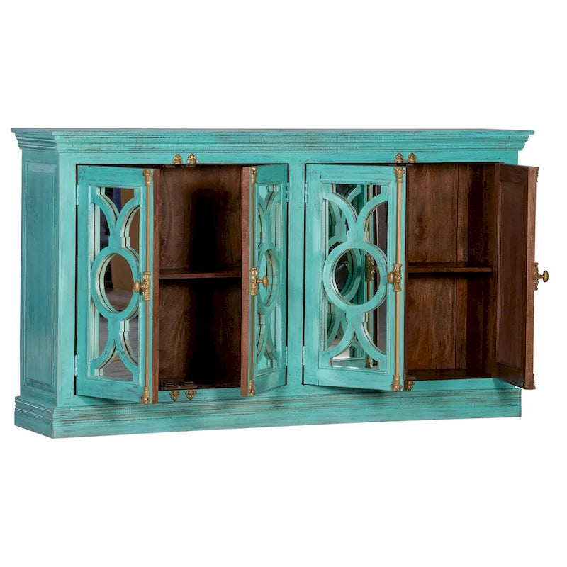 Maadze 71 4-Glass Door Kitchen Accent Buffet Sideboard Cabinet