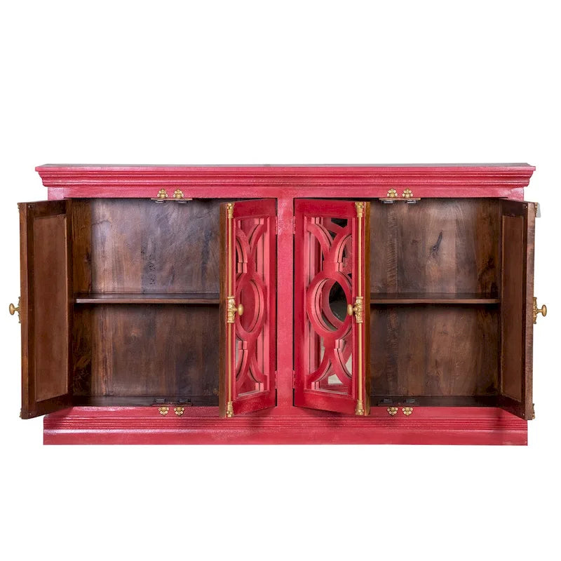 Maadze 71 4-Glass Door Kitchen Accent Buffet Sideboard Cabinet