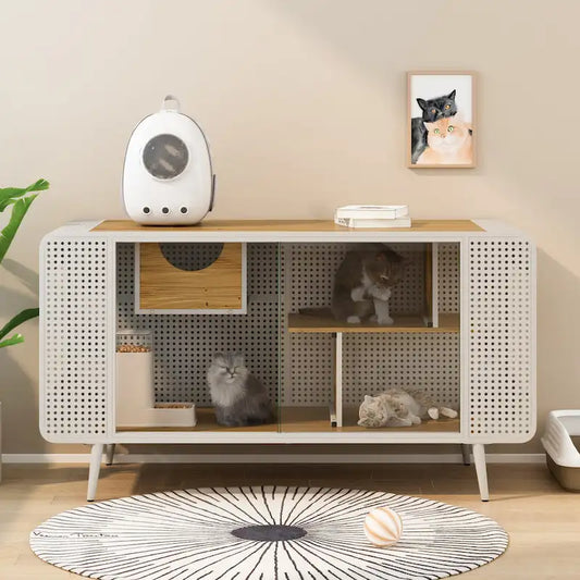 55.12 Spacious Cat House with Tempered Glass