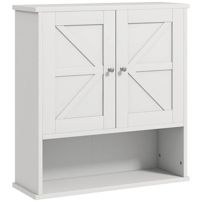 Bathroom Wall Cabinet, Wall Mounted Medicine Cabinet with Open Shelf & Adjustable Shelf, Storage for Laundry Room, White
