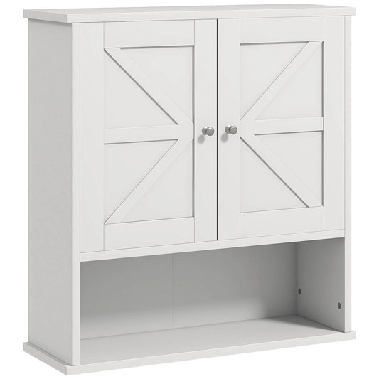Bathroom Wall Cabinet, Wall Mounted Medicine Cabinet with Open Shelf & Adjustable Shelf, Storage for Laundry Room, White