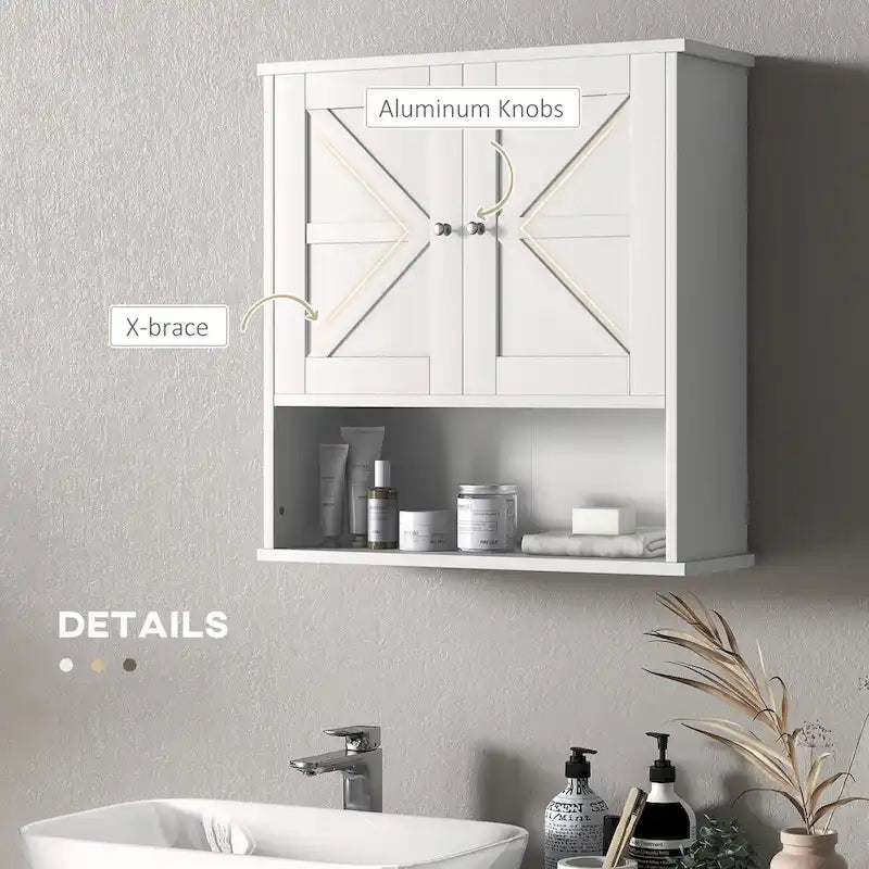 Bathroom Wall Cabinet, Wall Mounted Medicine Cabinet with Open Shelf & Adjustable Shelf, Storage for Laundry Room, White