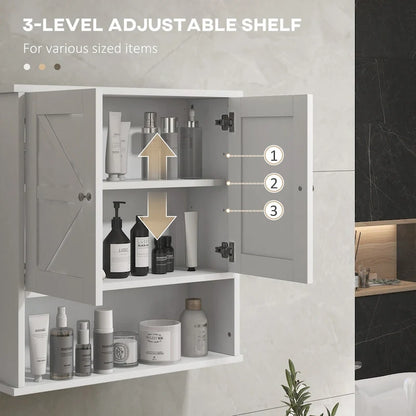 Bathroom Wall Cabinet, Wall Mounted Medicine Cabinet with Open Shelf & Adjustable Shelf, Storage for Laundry Room, White