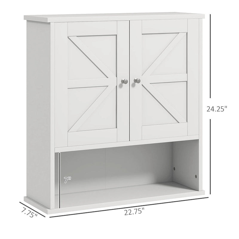 Bathroom Wall Cabinet, Wall Mounted Medicine Cabinet with Open Shelf & Adjustable Shelf, Storage for Laundry Room, White