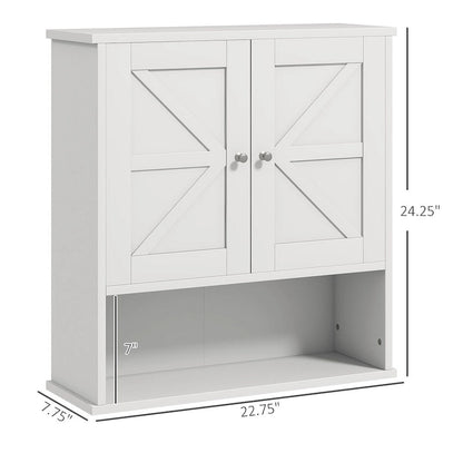 Bathroom Wall Cabinet, Wall Mounted Medicine Cabinet with Open Shelf & Adjustable Shelf, Storage for Laundry Room, White