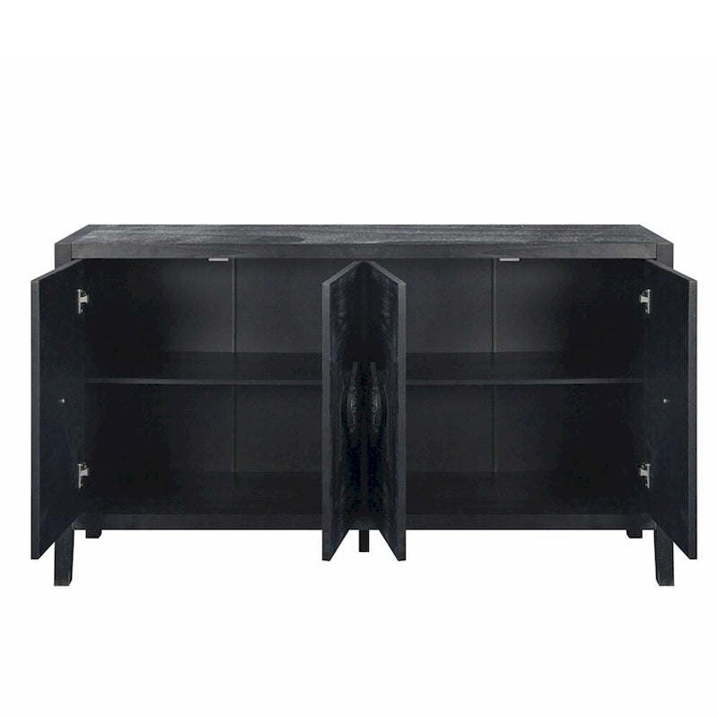 Antique Four Door Cabinet withCarved Flower Door Handle