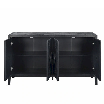 Antique Four Door Cabinet withCarved Flower Door Handle