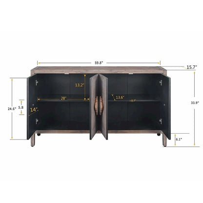 Antique Four Door Cabinet withCarved Flower Door Handle