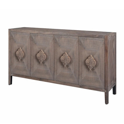 Antique Four Door Cabinet withCarved Flower Door Handle