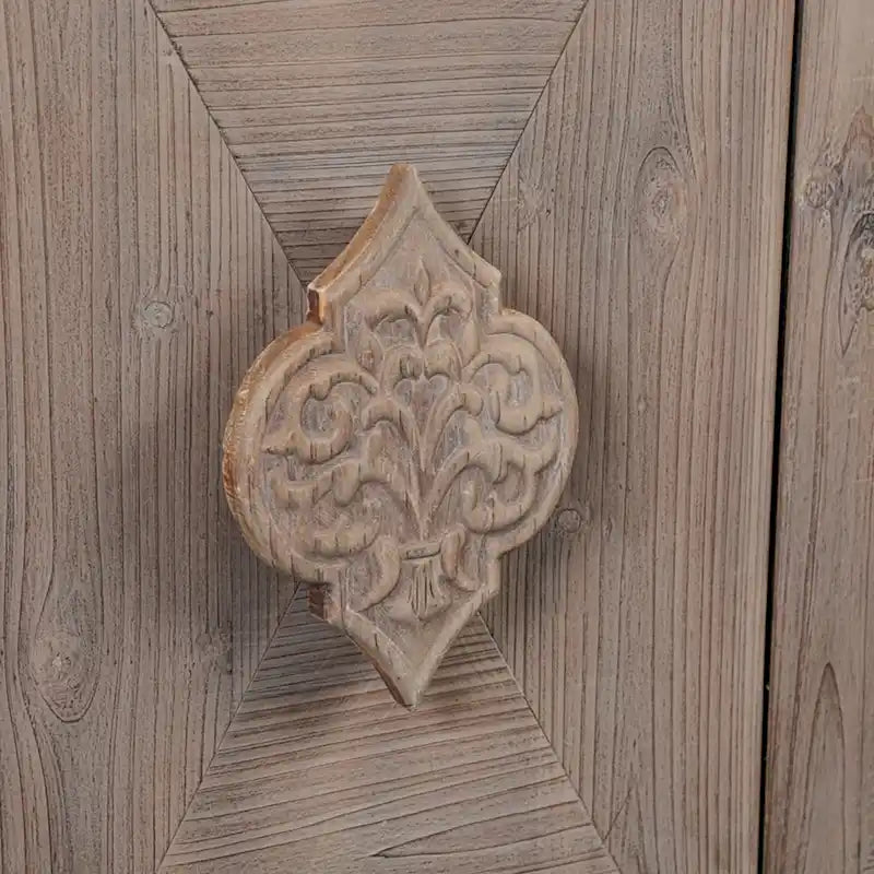 Antique Four Door Cabinet withCarved Flower Door Handle