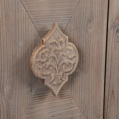 Antique Four Door Cabinet withCarved Flower Door Handle