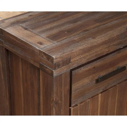 Three Drawers Solid Acacia Wood Sideboard with Three Door Cabinets, Brick Brown