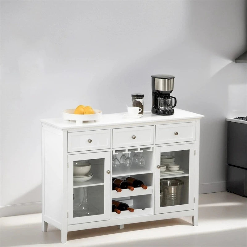 Coffee Bar Cabinet w/Drawers,Wine Rack,Stemware Racks,Buffet Cabinet