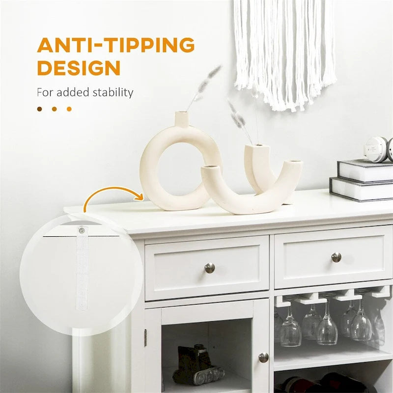 Coffee Bar Cabinet w/Drawers,Wine Rack,Stemware Racks,Buffet Cabinet