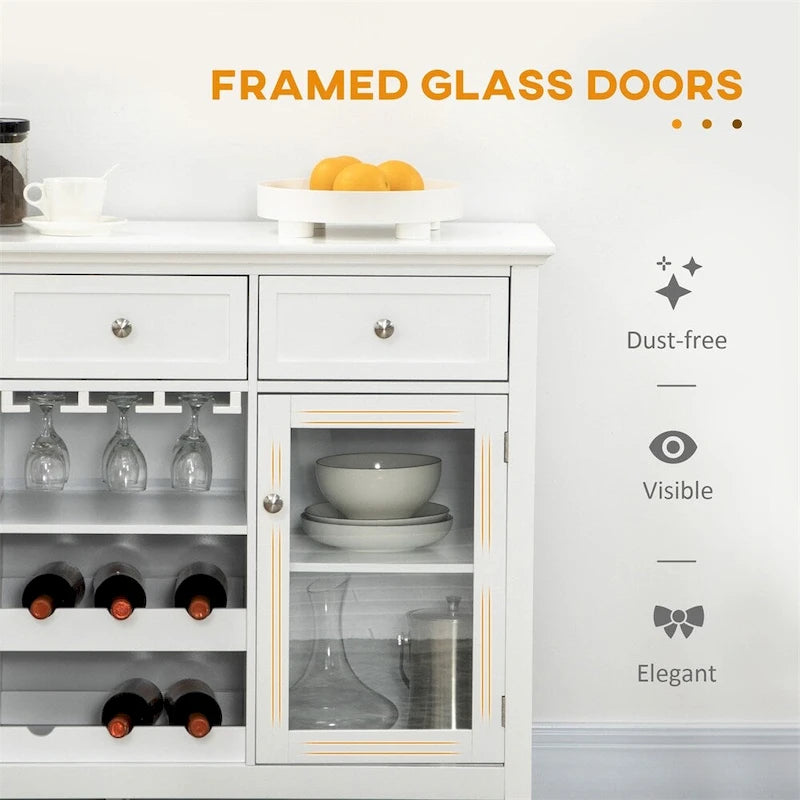 Coffee Bar Cabinet w/Drawers,Wine Rack,Stemware Racks,Buffet Cabinet